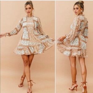 SAINTS AND SECRETS IN MOROCCO PATCHWORK PAISLEY SMOCKED MINI DRESS